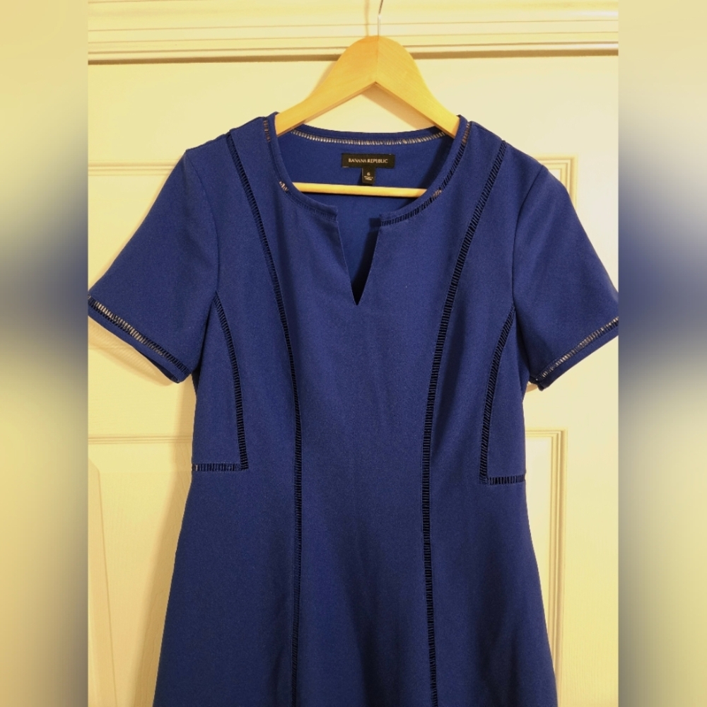 Banana Republic Women's Blue Midi  Dress Fit And Flare Size 6 - Picture 4 of 7